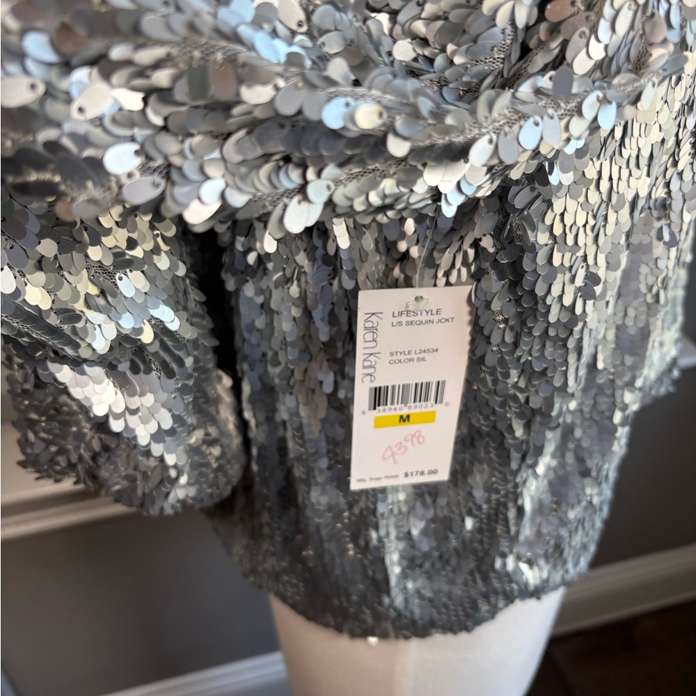 KAREN KANE Dressy Sequin Silver Jacket Blazer - Picture 4 of 5